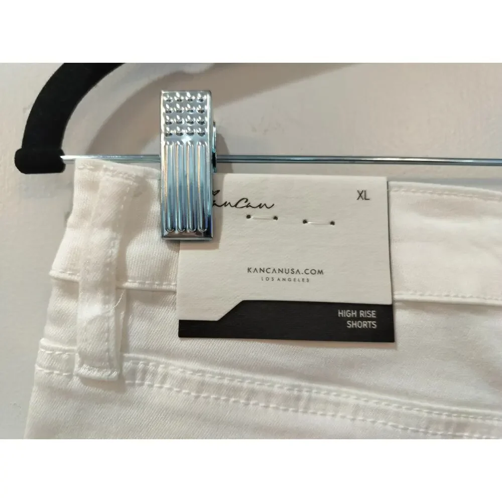 KanCan Women’s White High Rise Frayed Hem Denim Shorts Size XL - Picture 5 of 9